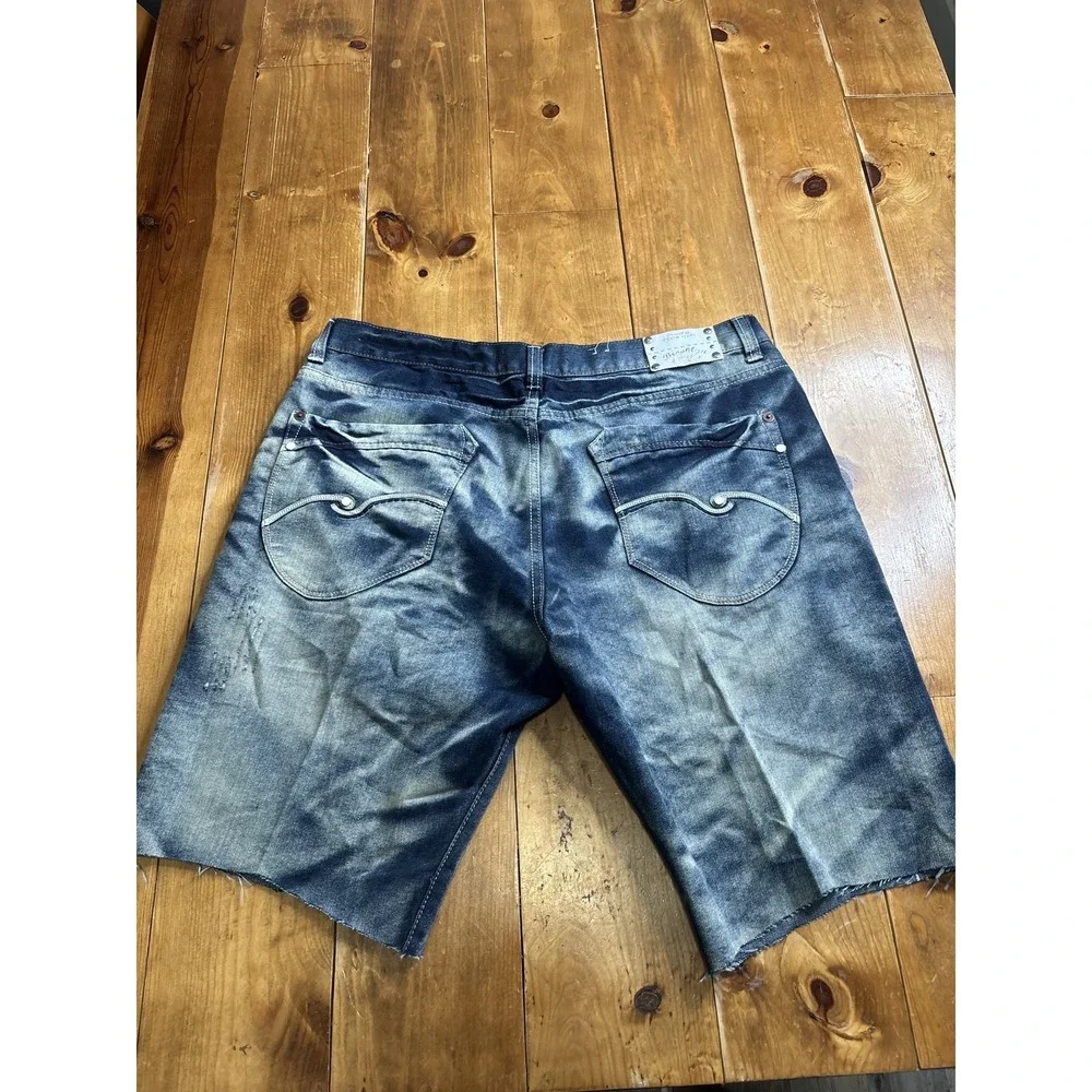 Brooklyn XPRESS Men's 40 Acid Wash Distressed Denim Shorts Raw Hem Button Fly
